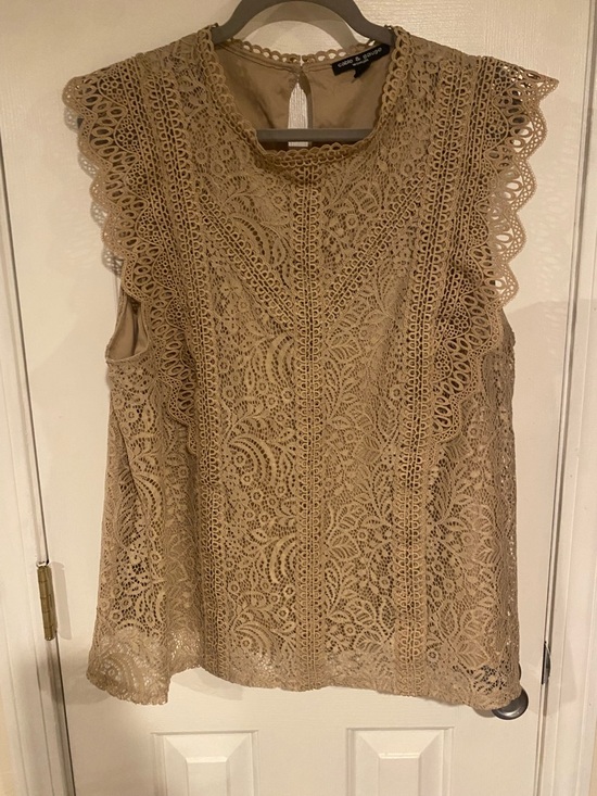 Cable & Gauge Tops - Cable & Gauge Crochet Lace Sleeveless Camisole - Tan